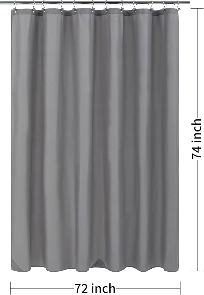 ALYVIA SPRING Long Fabric Shower Curtain Liner Waterproof - 72" x 74", Soft & Lightweight Longer Shower Curtain with 3 Magnets, Machine Washable - 72x74, Grey