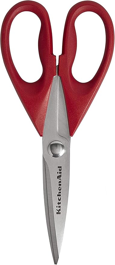 KitchenAid All Purpose Kitchen Shears with Protective Sheath Durable Stainless Steel Scissors, Dishwasher Safe, Soft Grip Comfort Handle, 8.72 Inch, Red