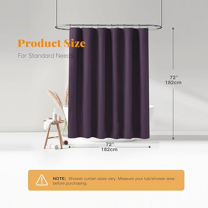 BTTN Purple Shower Curtain - Linen Textured Heavy Duty Waterproof Cloth Shower Curtain Set with 12 Plastic Hooks, Hotel Spa Luxury Simple Decorative Thick Fabric Shower Curtains for Bathroom - 72x72