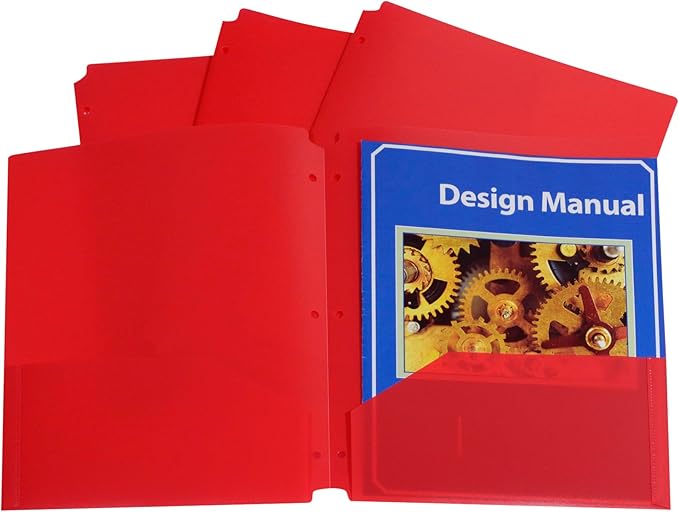 C-Line Two-Pocket Heavyweight Poly Portfolio Folder, 3-Hole Punch, 11 X 8.5, Red, 25/Box