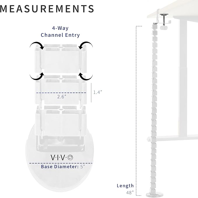 VIVO No Drill Clamp-on Desk Vertebrae Cable Management Kit, Adjustable Quad Entry Flexible Cord Organizer for Home Office, White, DESK-AC01P-W