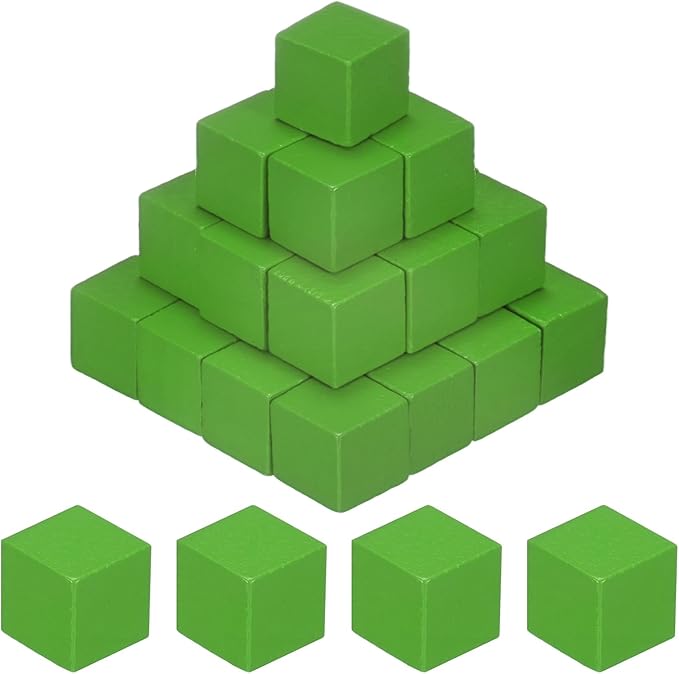 50-Pack DIY Wooden Cube, 0.6 Inch(1.5 Cm) Colored Natural Wood Blocks for Crafts Making Puzzle Games/Wedding/Home Decor/Dice/Building, Square Blank Block [Green]