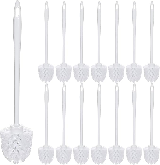 15 Pcs White Toilet Brush Bulk,Commercial Heavy Duty Bowl Cleaner Brush Soft Bristle Long Handle with Hook Hole Plastic Toilet Scrubber for Bathroom(14.2 Inch)