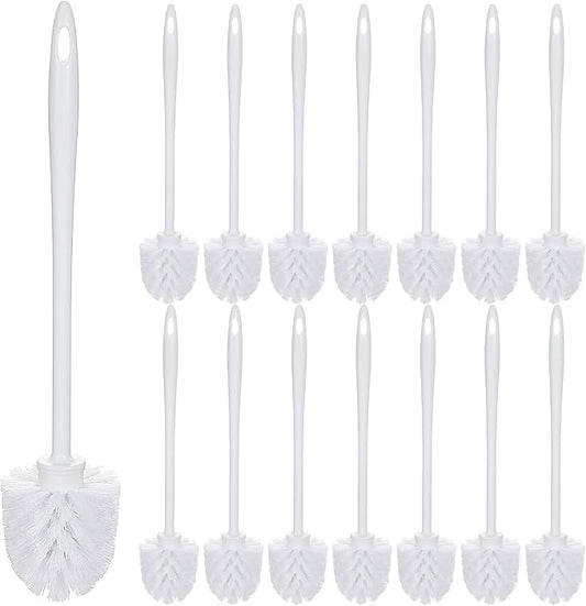 15 Pcs White Toilet Brush Bulk,Commercial Heavy Duty Bowl Cleaner Brush Soft Bristle Long Handle with Hook Hole Plastic Toilet Scrubber for Bathroom(14.2 Inch)