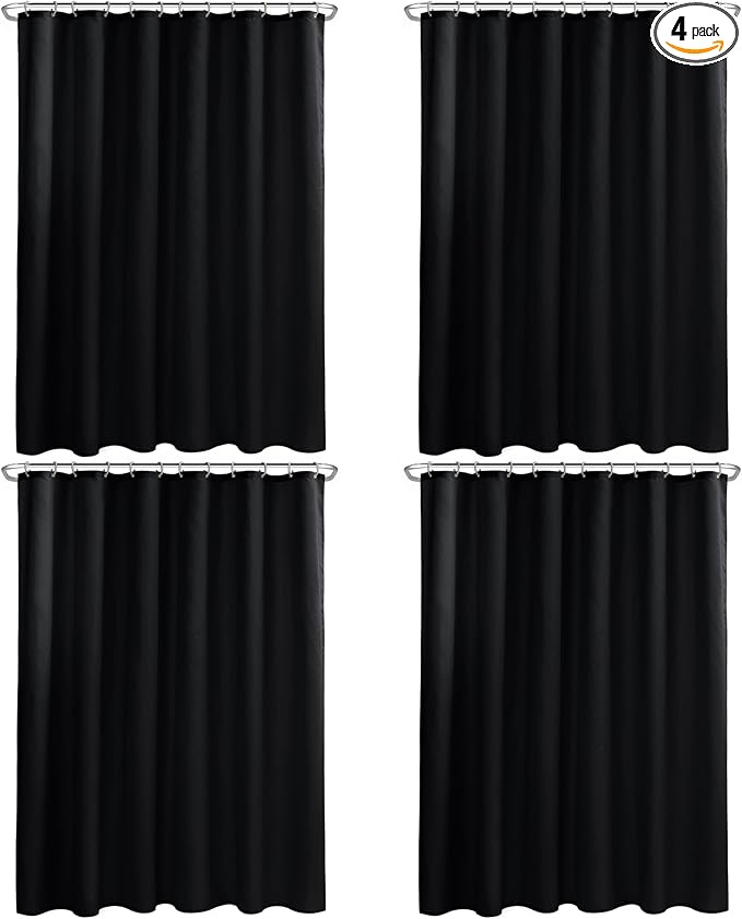 Nasitos Fabric Black Shower Curtain or Liner 4 Pack - W72 x H72 - Washable & Light-Weight Cloth Shower Liners for Bathroom, Soft Hotel Quality, Standard Size (Include 8 Separate Magnets)