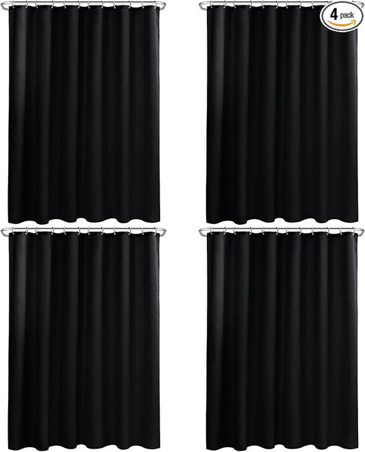 Nasitos Fabric Black Shower Curtain or Liner 4 Pack - W72 x H72 - Washable & Light-Weight Cloth Shower Liners for Bathroom, Soft Hotel Quality, Standard Size (Include 8 Separate Magnets)