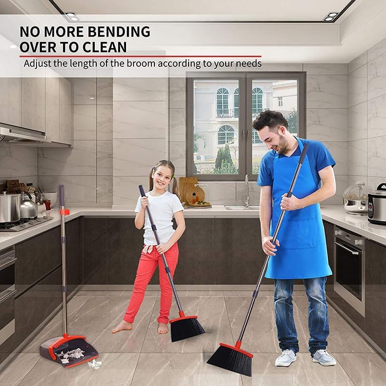 2-Pack is More economical，Broom and Dustpan， with 52" Long Handle, Dustpan Teeth with self-Cleaning Function, Indoor and Outdoor Sweeping, Perfect for Home Office
