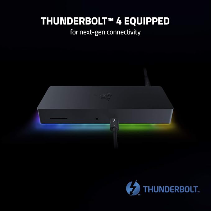 Razer Thunderbolt 4 Dock: 10 Ports in 1 - Dual 4K or Single 8K Video Output - USB A and C Hub, 2.5 GbE Thunderbolt 3, Mac, and PC Compatible - Thunderbolt 4 Certified - Passthrough Charging - Chroma