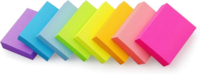 Winner Aura Sticky Notes 1.5x2 inch Bright Colors Self-Stick Pads 8 Pads/Pack 100 Sheets/Pad Total 800 Sheets