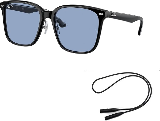 Ray-Ban RB2206D Sunglasses Bundle: RB 2206D 901/72 Black/Light Blue and Universal Anti-slip Silicone Leash