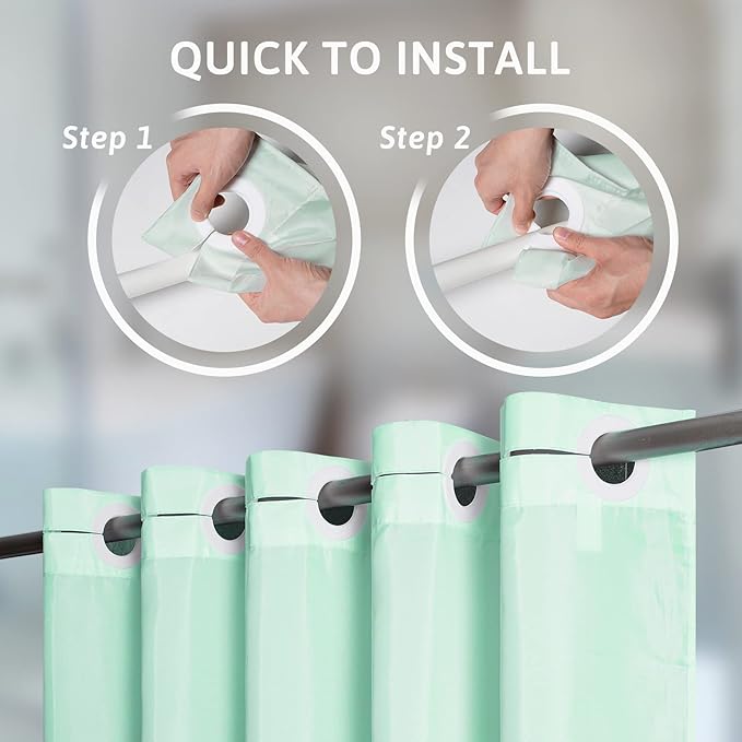 Mint Green No Hook Shower Curtain,Extra Long Shower Curtain Liner 78 Length,Ployester Fabric Bathroom Curtains with 10 Plastic Split Grommets,Waterproof & Machine Washable,72x78 Inch