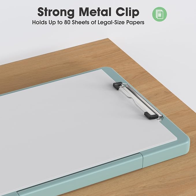 Legal Size Clipboard with Storage, High Capacity 8.5 x 14 Clip Board for Lawers, Folio & Side-Opening, Size 15 x 10 x 1.2 in, Green