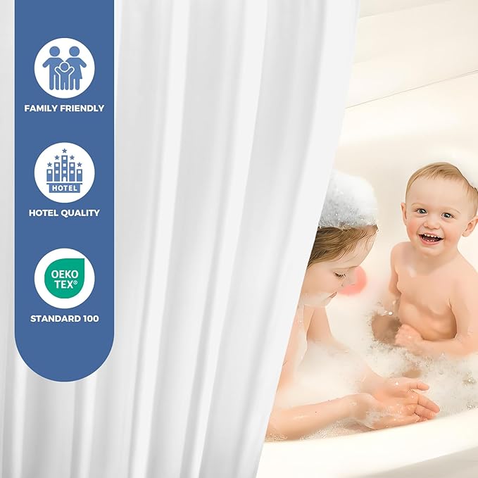 downluxe Waterproof Fabric Shower Curtain Liner, Soft Cloth Shower Liner with 3 Magnets, Machine Washable & Hotel Quality Bathroom Curtain, 72" W x 72" L, White