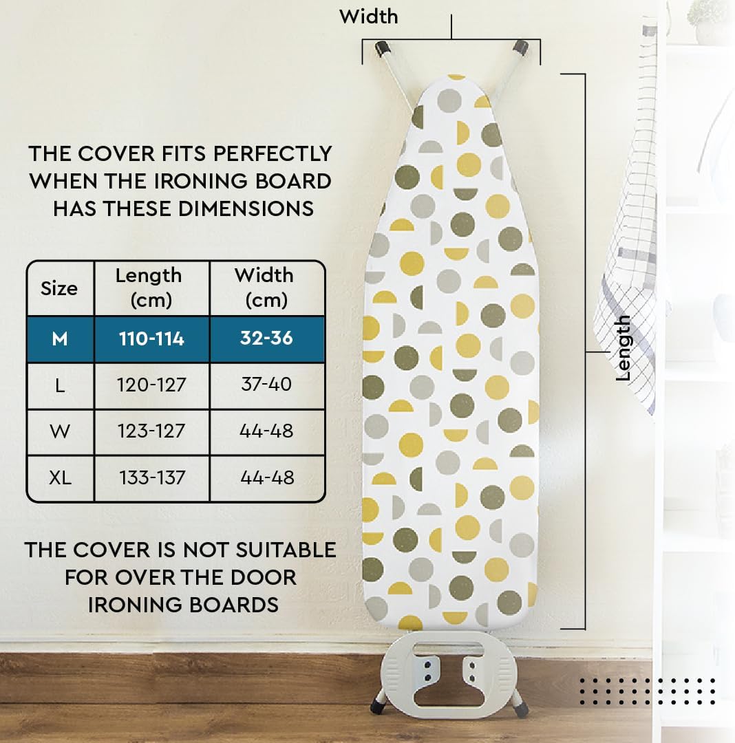 Encasa XO Ironing Board Cover and Pad 42"x14" - Thick 3mm Felt Padding, Drawstring Tightening & Lock, Easy Fit, Scorch & Stain Resistant, Fits Medium Ironing Board - Peach Tiles
