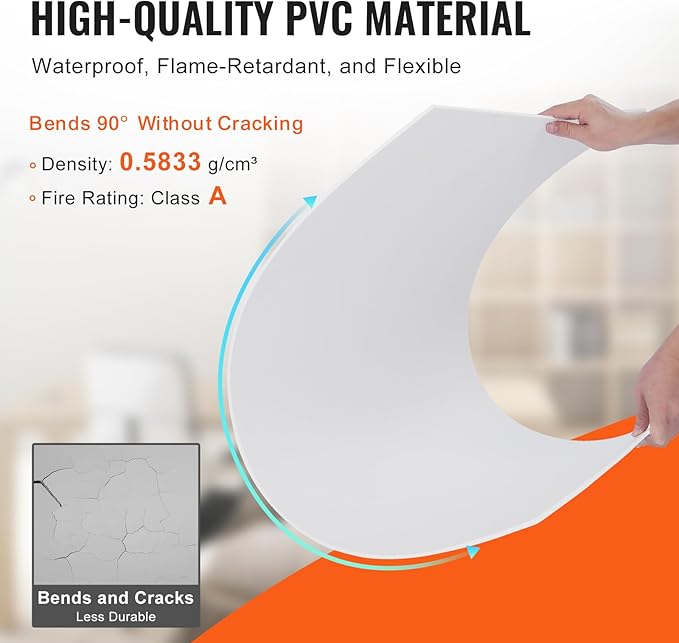 VEVOR Ceiling Tiles, 10-Pack 24 x 48 in, Drop Tiles Premium PVC Foam Sheet, Fire-Rated & Good Flexibility & Easy Installation, Covering for Home/Office Decoration, Smooth White