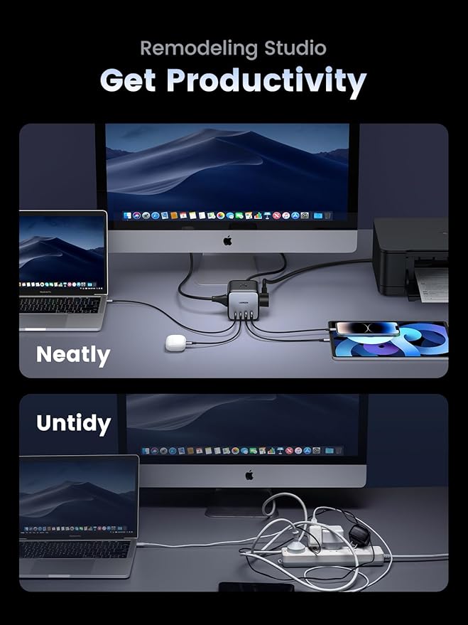 UGREEN 65W USB-C Charging Station with AC Outlet, Nexode 7-in-1 GaN Power Strip for Home, Office and Travel, with 3 AC, 2 USB C & 2 USB A, 6ft Extension Cord, for MacBook Pro, iPhone 16 Pro and More