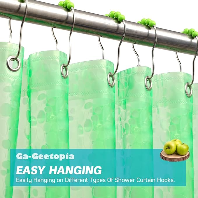 Ga-Geetopia EVA Green Thin Shower Curtain Liner, Pebble Pattern 72x72 Inch Lightweight Plastic Bathroom Shower Showroom Inner Curtain with Rustproof Metal Grommets and Weighted Magnets(NO Hooks)