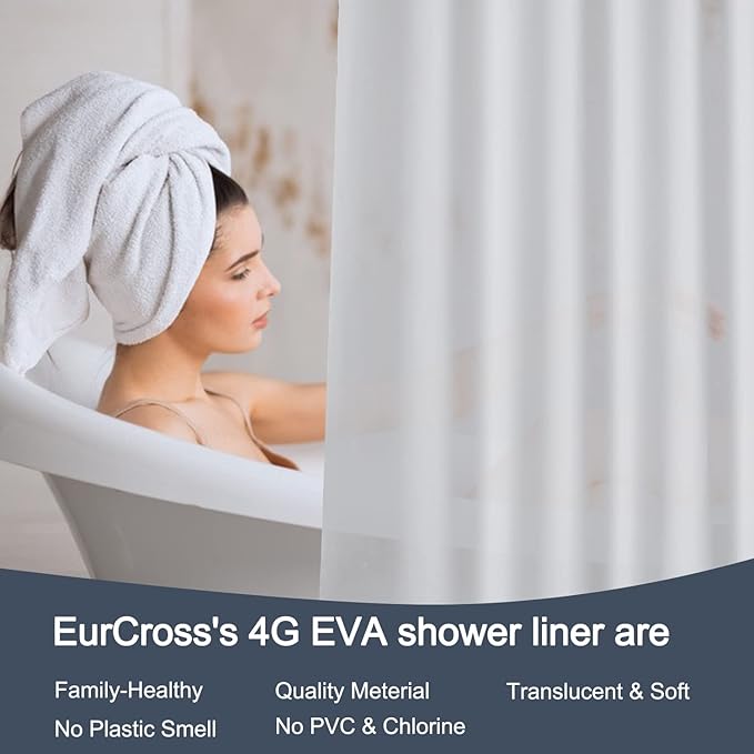 EurCross Extra Long Frosted Shower Curtain Liner 108 inches Length with 5 Bottom Magnets,PEVA Medium Weight Opaque Waterproof Shower Liner 72 x 108 inch