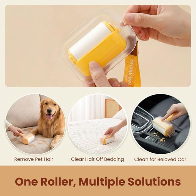 Travel Portable Lint Roller with Hand Strap, Reusable Mini Extra Sticky Pet Hair Remover for Dog Cat Fur, for Clothes Bag Dust Fuzz (Red)