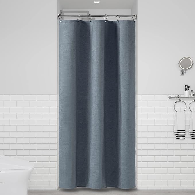 BTTN Fabric Shower Curtain, Linen Textured Heavy Duty Polyester Cloth Shower Curtain Set with Plastic Hooks, Blue Grey, 36x72