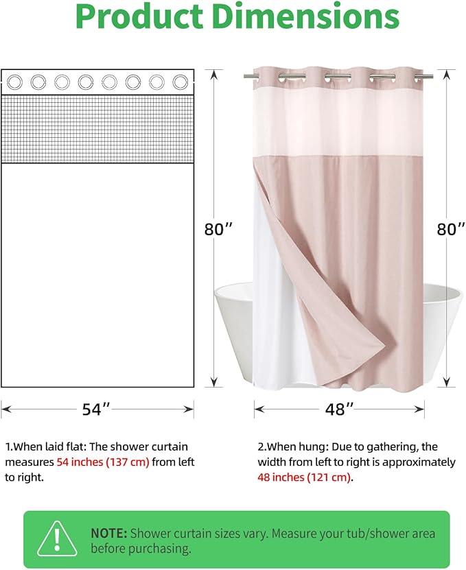 Stall No Hooks Needed Linen Textured Shower Curtain with Snap-in Fabric Liner Set,Hotel Luxury Decor Farmhouse Shower Curtains for Bathroom,Waterproof & Washable,54Wx80H,Blush