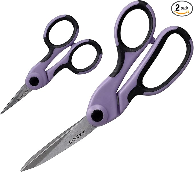 SINGER ProSeries Sewing 8.5" Heavy Duty Fabric Scissors and 4.5" Craft Detail Scissors Set, Lilac Purple, Set of 2 Sewing Scissors
