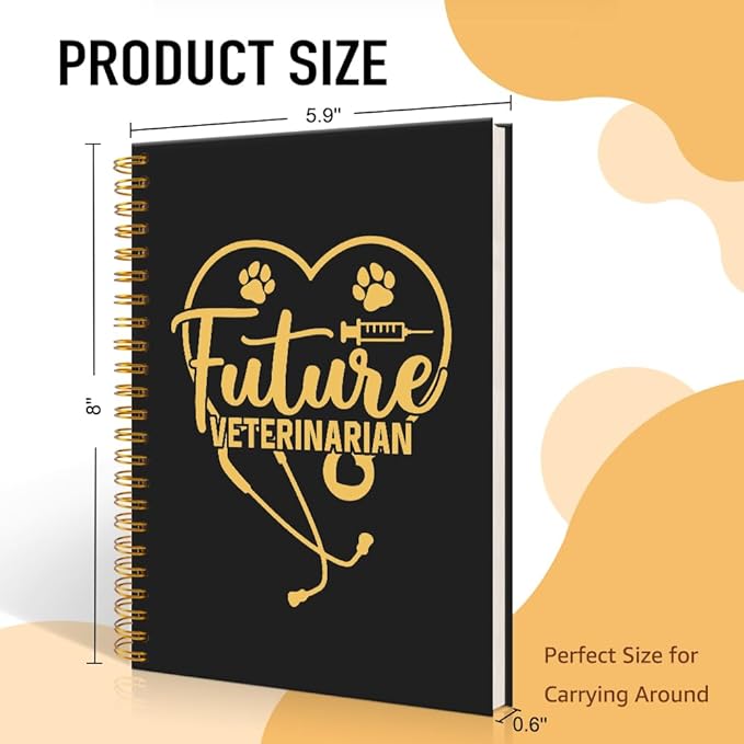 Future Veterinarian Black Golden Spiral Blank Notebook, Funny Paw Silhouettes Journal Gifts for Future Veterinary Nurse Vet Assistant Animal Lover, Grad Gifts for Veterinary Tech Student