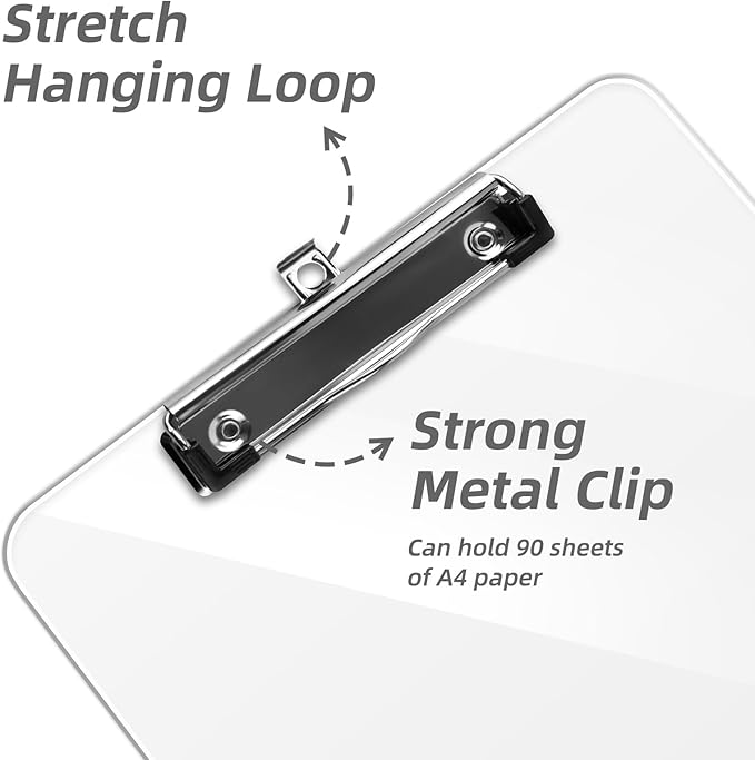 2 Pack Plastic Clipboards, A4 Acrylic Clear Board 8.5x11 for Classroom, Students, Transparent Letter Size 9" x 12.5" with Low Profile Clip, Office & School Supply