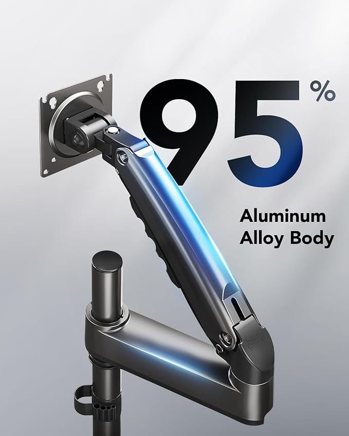 HUANUO Single Monitor Arm for 13-32 inch Screens,Holds 19.8lb,Adjustable Monitor Stand with Clamp and Grommet Base,Vesa 75x75mm/100x100mm Compatibility (Black)