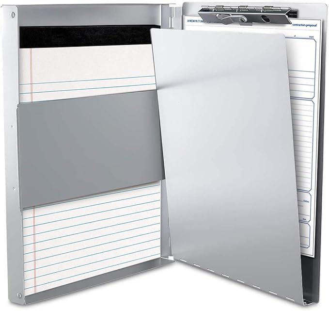 Sunnyclip Aluminum Clipboard with Storage (Letter Size), Metal Recycle Form Holder Portfolio Binder with Clip Inside Posse Box, for Office Business Medical Professionals Stationer