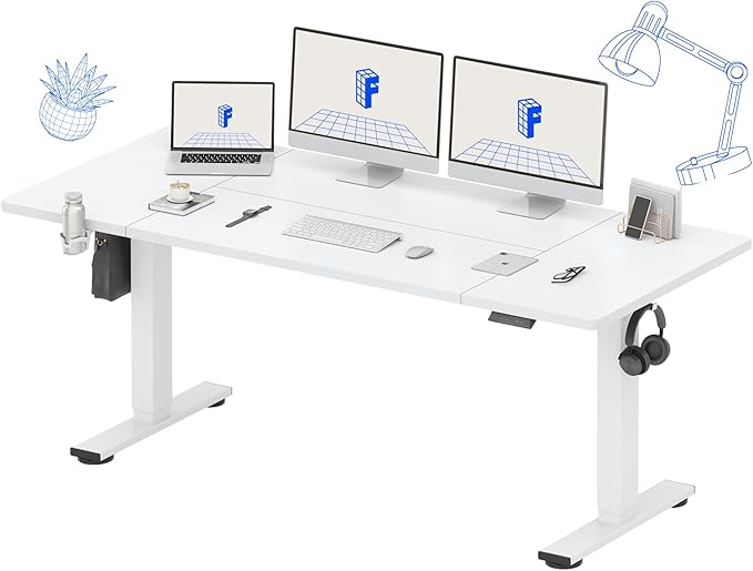 FLEXISPOT 71x32 Inch Electric Large Standing Desk for Home & Office, Spacious Splice Board Desk with Cable Management & Organizer, Cup Holder & Hook, White