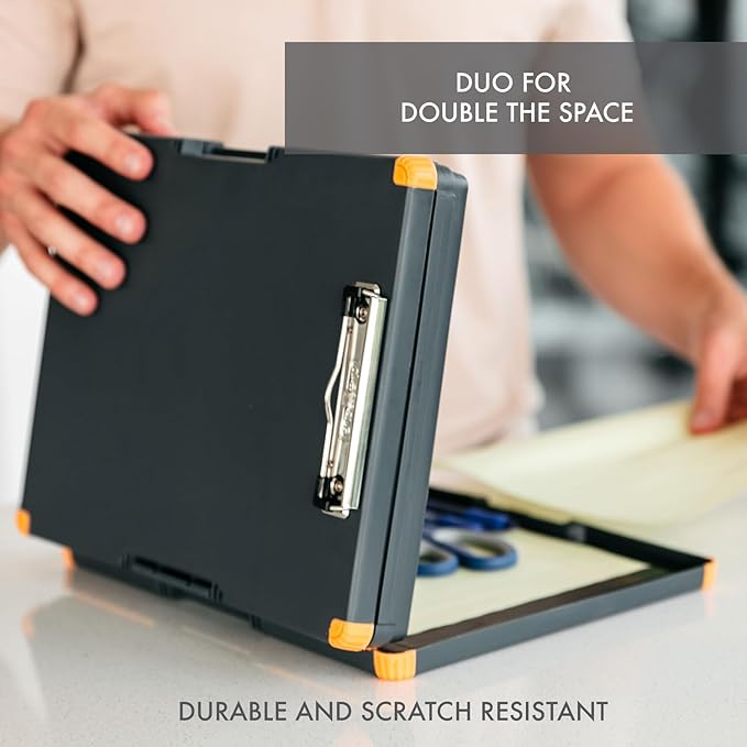 Dexas Duo Clipcase, Double Sided Clipboard Design, Portable Clipboards 13”x10” Gray/Orange, Combine Style and Functionality Office Supplies for Nursing, School, Work, Trades, Home Office