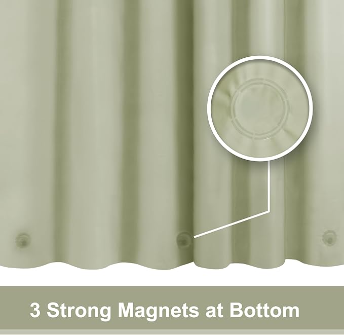 Sage Green Plastic Shower Curtain Liner - Premium PEVA Shower Liner BPA & PVC Free, No Chemical Smell, Lightweight Green Bath Curtain with 3 Magnets for Bathroom, 12 Metal Grommets - Sage