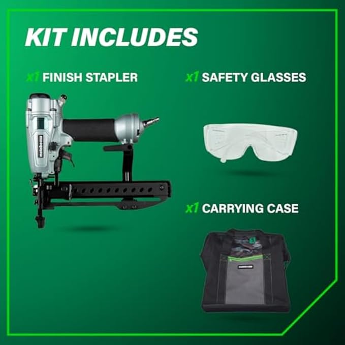 Metabo HPT PRO Finish Stapler, Pro-preferred Pneumatic Power Nailers, Finish Tool for Carpentry & Industrial Uses, All-Metal Key Component, 18 Gauge, 1/4" Crown Staples, Length 1/2" to 1-1/2", N3804A5