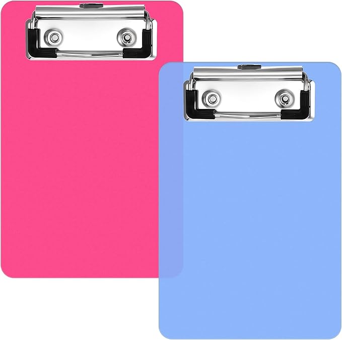 2 PCS Mini Clipboard A6, 4" X 6" Small Clipboards Blue and Rose Red Portable Plastic Clipboard Pocket Size Clipboards, Mini Clip Board for Notepads Offices Restaurants Memo Size Receipt Pocket Lists