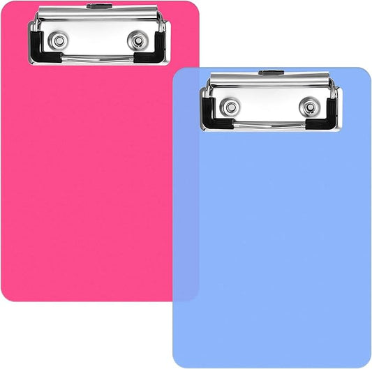 2 PCS Mini Clipboard A6, 4" X 6" Small Clipboards Blue and Rose Red Portable Plastic Clipboard Pocket Size Clipboards, Mini Clip Board for Notepads Offices Restaurants Memo Size Receipt Pocket Lists