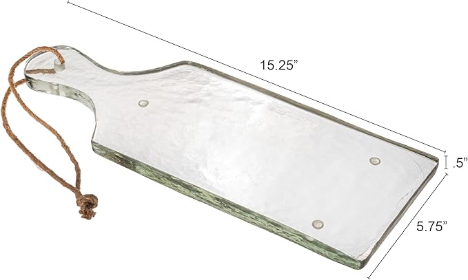 Bloomingville Textured Glass Cheese and Serving Board with Handle and Jute Tie