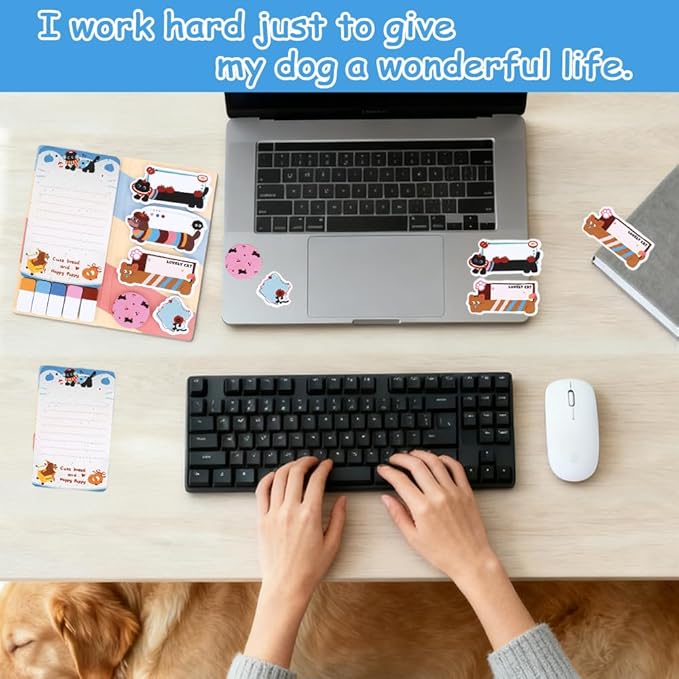 QPIXVB Cute Sticky Notes,Dog Cat Sticky Notes Set,440 Sheets,Cat Dog Gifts for Women,Cute School Supplies,Christmas Gifts for Grandkids,Writing Memo Pads for Students Home Office School Supplies