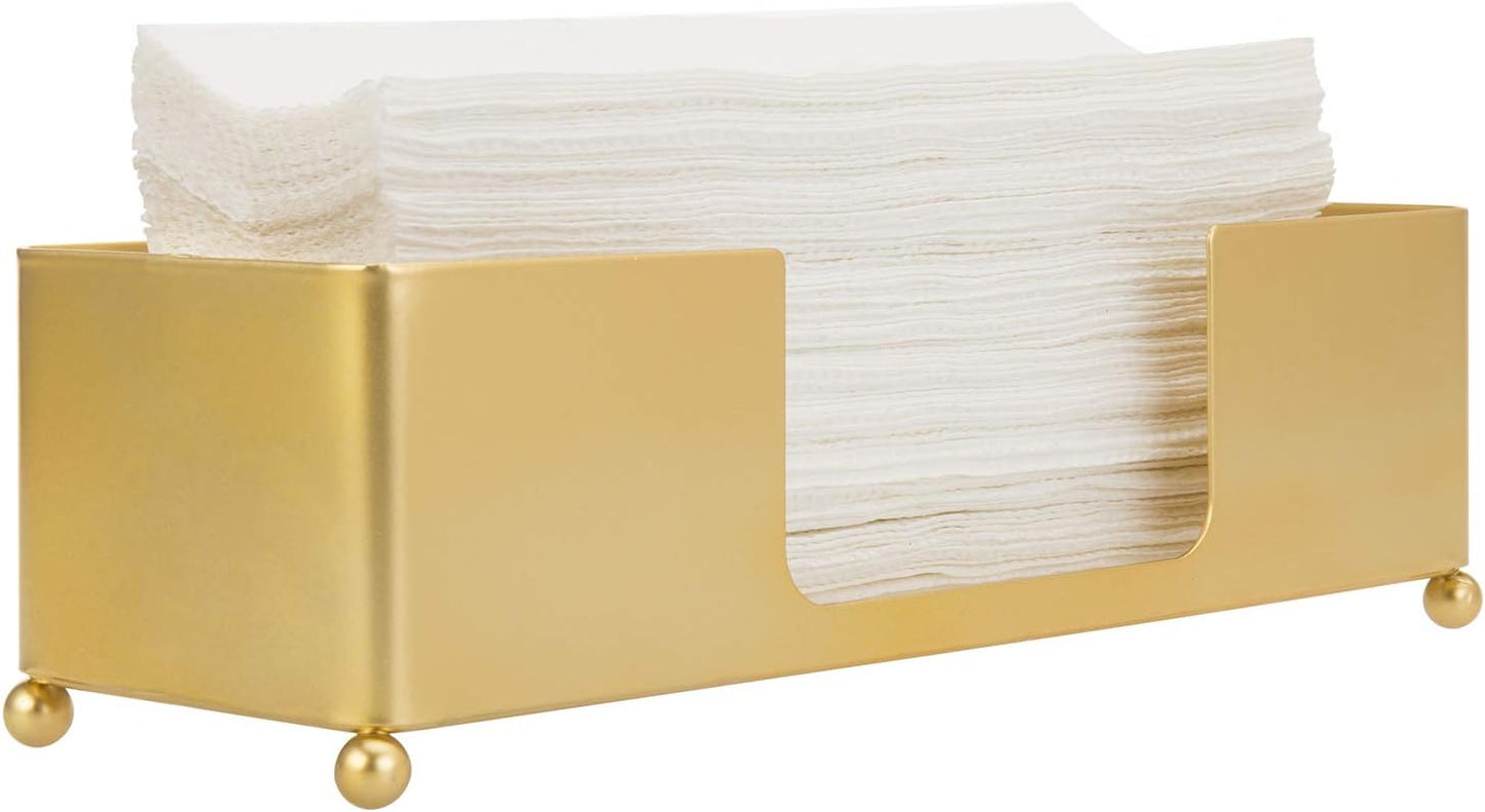 MyGift Gold Paper Towel Holder, Toilet Paper Towel Dispenser for Bathroom, C fold Paper Towel Holder Countertop for Commercial & Home Use, Modern Brass Finish Metal