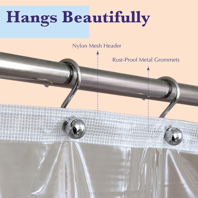 Epica Shower Curtain – Strongest Heavy-Duty Clear Vinyl 72x72 Shower Curtain Liner – Stain & Soap Scum Resistant with Rust-Proof Metal Grommets (Frosted)