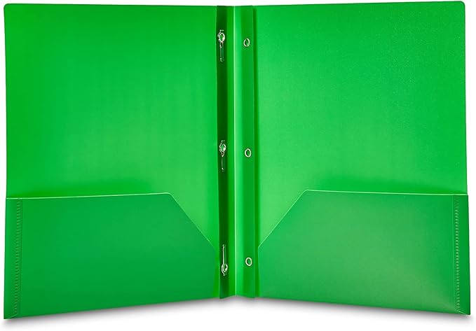 Amazon Basics Heavy Duty Plastic Folders with 2 Pockets for Documents, Letter Size Paper, School Supplies Organization, Assorted Colors, Pack of 12