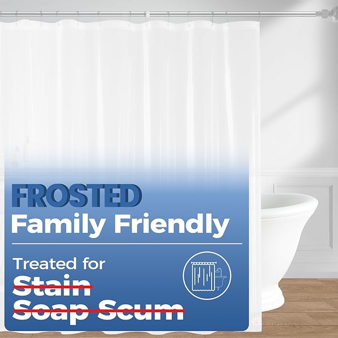 downluxe Frosted Shower Curtain Liner, EVA Soft Plastic Shower Liner with 3 Magnets, 72" x 72" Waterproof Bathroom Curtain