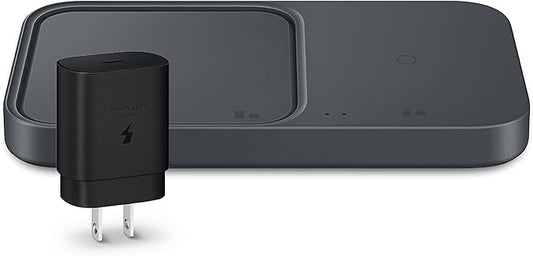 SAMSUNG 15W Wireless Charger Duo w/USB C Cable, Charge 2 Devices at Once, Cordless Super Fast Charging Pad for Galaxy Phones and Devices, 2022, US Version, Black