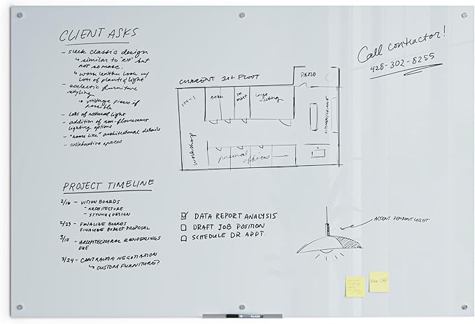 U Brands Glass Dry Erase Board, 72 x 48 Inches, White Frosted Non-Magnetic Surface, Frameless