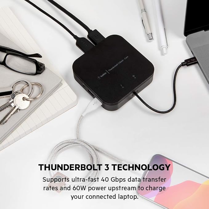 Belkin Thunderbolt 3 Dock Core With Thunderbolt 3 Cable - Usb C Hub - 7-In-1 Docking Station For Macs & Windows, 60W Upstream Charging, With Gigabit Ethernet, Displayport & Audio Ports