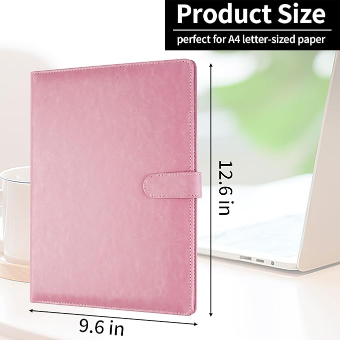 Professional Padfolio with Clipboard, Faux Leather Portfolio Folder Binder, Legal Pad Holder for A4 Letter Size Notepad, Resume, Writing, Ideal Organizer for Business Office Conference (Pink)