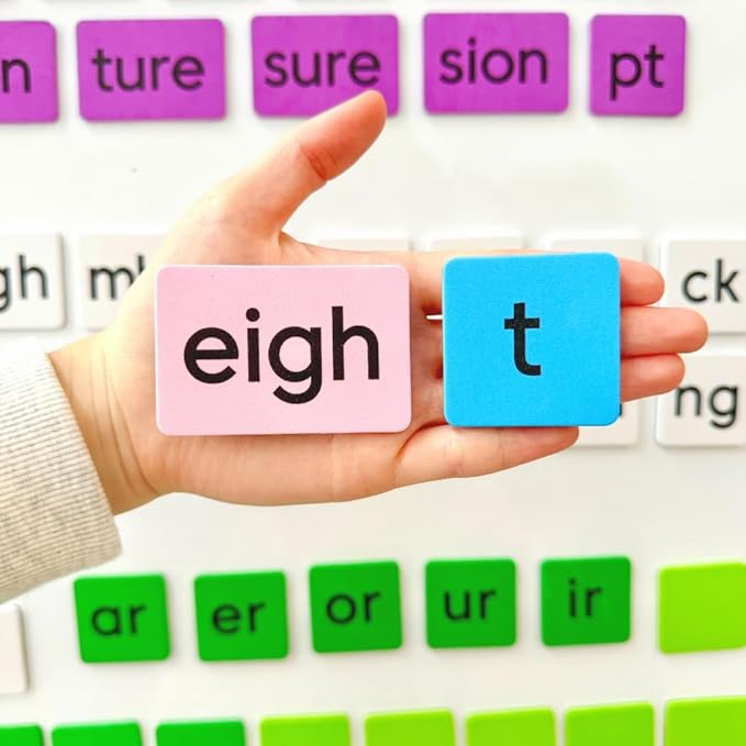 Large Size Phonics Word Building Magnetic Tiles Set, 239 Pieces Color-Coded Magnet Tiles with 2 Magnetic Spelling Boards, Phonics Manipulatives Classroom Must Have Magnetic Letter Tiles Phonics Kit