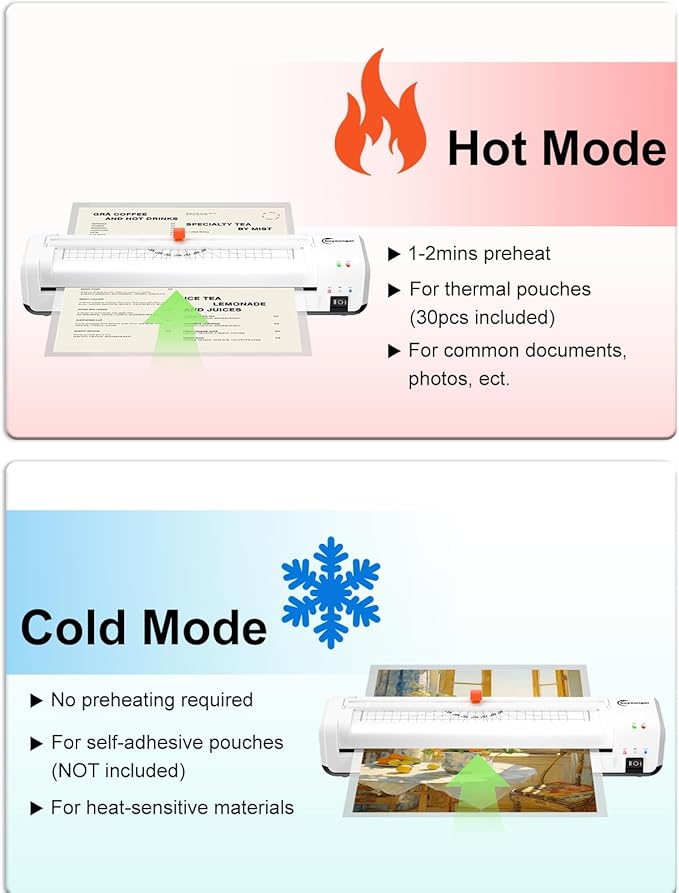 Laminator Machine, A3 Laminator Machine with 30 Laminating Sheets, 13 Inch Laminating Machine with Built-in Paper Cutter & Corner Rounder, Thermal and Cold 11X17 for Home School Office