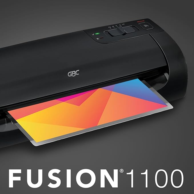 GBC Thermal Laminator Machine, Fusion 1100L, 9 Inch, 4 Min Warm-up, 3 or 5 Mil, with 10 EZUse Laminating Pouches (1703074)