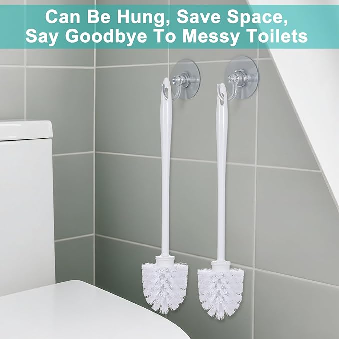 15 Pcs White Toilet Brush Bulk,Commercial Heavy Duty Bowl Cleaner Brush Soft Bristle Long Handle with Hook Hole Plastic Toilet Scrubber for Bathroom(14.2 Inch)